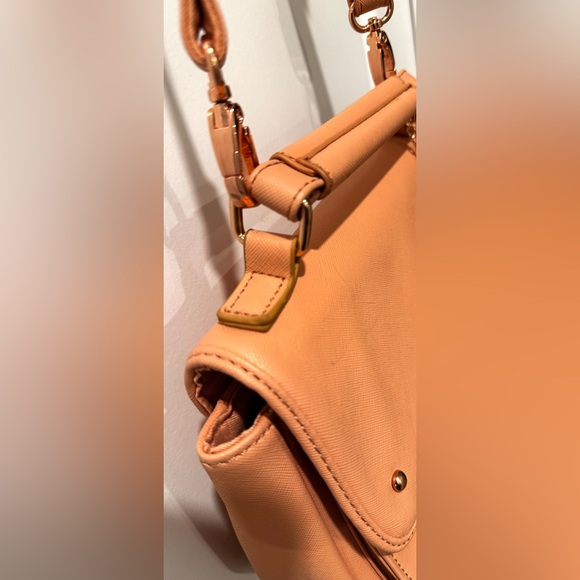 GUESS Peach Saffiano Crossbody Top Handle Bag w/ Bow Tassel & Long Strap - Picture 7 of 16